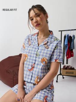 The Souled Store - Women Blue Graphic Pure Cotton Shirt