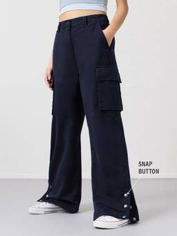 The Souled Store - Women Navy Blue Solid/Plain Cotton/Elastane Cargo