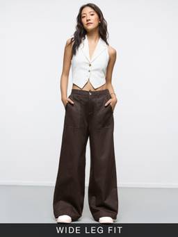 The Souled Store - Women Brown Solid/Plain Pure Cotton Trouser