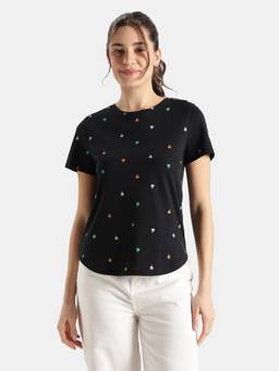 Jockey - A196 Women Super Combed Cotton Stretch Regular Fit Printed T-Shirt-Black