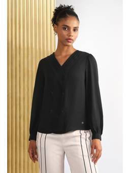 Allen Solly - Women Black Solid/Plain Polyester Top