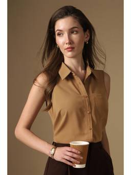 Van Heusen - Women Brown Solid/Plain Polyester Shirt
