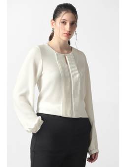 Van Heusen - Women White Pleated Polyester Top