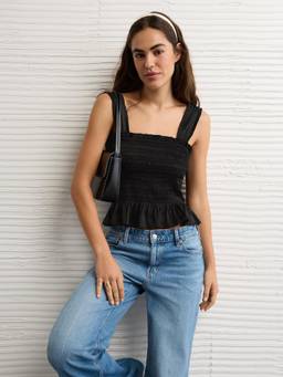 American Eagle - Women Black Printed Polyester Tank Top