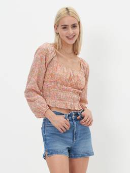 American Eagle - Women Pink Floral Cotton Crop Top