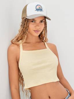 American Eagle - Women Yellow Printed Cotton Blend Tank Top