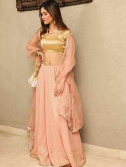 Spring Soul - Peach Embroidered Lehenga with Blouse and Dupatta