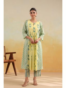 RATAN JAIPUR - Yellow A-Line Gathered Kurta