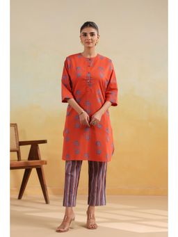 RATAN JAIPUR - Coral Drop Shoulder Cotton Short Kurta