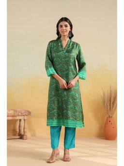RATAN JAIPUR - Green & Teal Lavanya Printed Silk Kurta