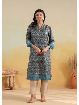 RATAN JAIPUR - Teal Lavanya Printed Silk Kurta
