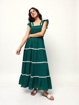 ISHIN - Comfy Green Fit and Flare Dress