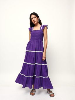 ISHIN - Comfy Purple Fit and Flare Dress