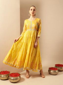 ISHIN - Comfy Mustard Fit and Flare Dress