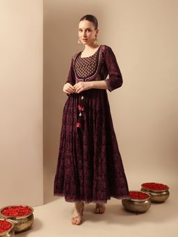 ISHIN - Comfy Wine Flared Dress