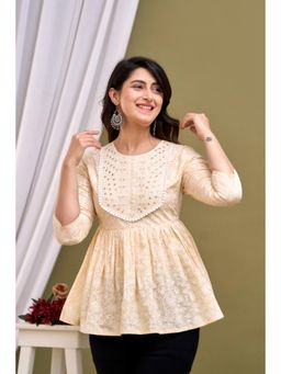 A&K - Cream Embroidered Floral Print Peplum Top