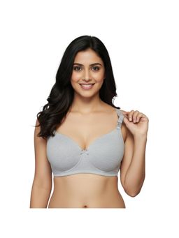 Zivame - Grey Melange Maternity Padded Non Wired 3-4Th Coverage Nursing Bra