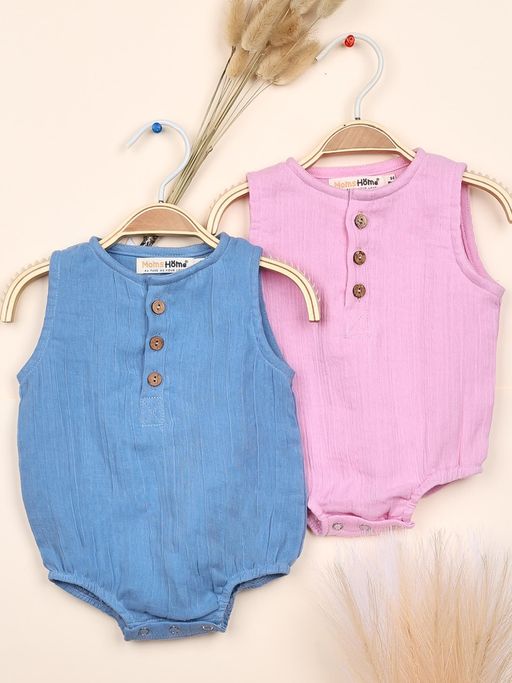 Moms Home Organic Cotton Baby Onesie Blue & Pink (Pack of 2)