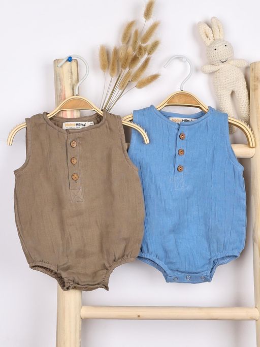 Moms Home Organic Cotton Baby Onesie Brown & Blue (Pack of 2)