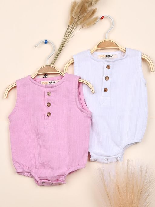 Moms Home Organic Cotton Baby Onesie Pink & White (Pack of 2)