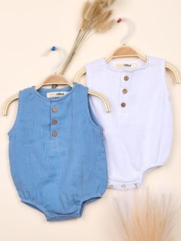 Moms Home - Organic Cotton Baby Onesie Blue & White (Pack of 2)