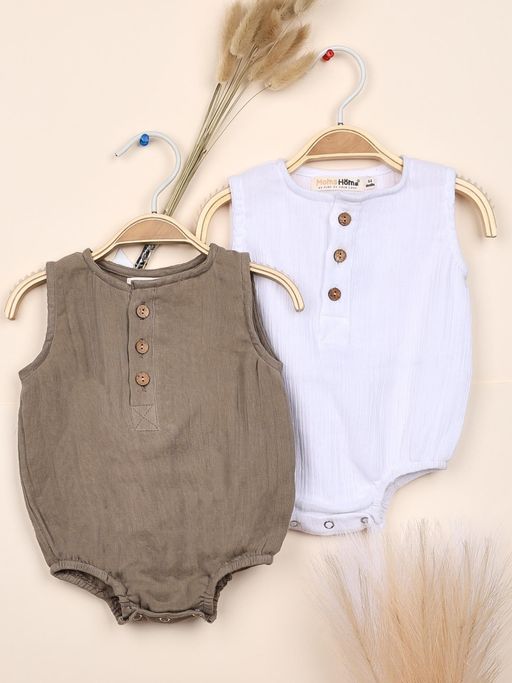Moms Home Organic Cotton Baby Onesie Brown & White (Pack of 2)
