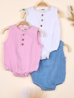 Moms Home - Organic Cotton Baby Onesie Pink, White & Blue (Pack of 3)