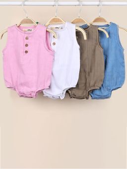 Moms Home - Organic Cotton Baby Onesie Pink, White, Brown & Blue (Pack of 4)