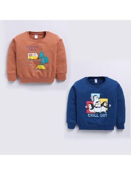 Nottie Planet - Loopknit Cotton Full Sleeve Tree & Car Print Sweatshirt Coral, Navy (Pack of 2)