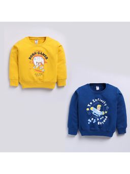 Nottie Planet - Loopknit Cotton Born Gamer Print Sweatshirt Navy Blue, Mustard (Pack of 2)
