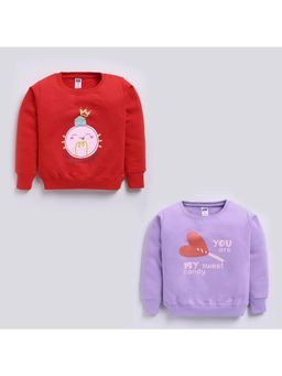 Nottie Planet - Loopknit Cotton Sweet Candy Print Sweatshirt Lavender, Red (Pack of 2)