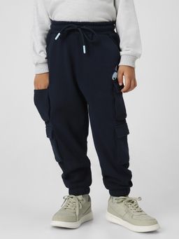 Nautinati - Boys Navy Blue Solid Utility Mid Rise Joggers