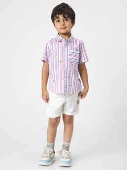 Nautinati - Boys Pink-White Striped Collar Neck Shirt with Shorts (Set of 2)