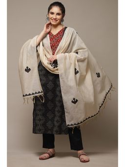 Biba - Black Cotton Unstitched Suit (Set of 3)