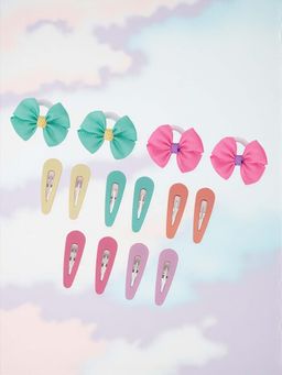 Ribbon Candy - Multi-Color Hair Clips with Rubber Bands for Girls (Pack of 14)