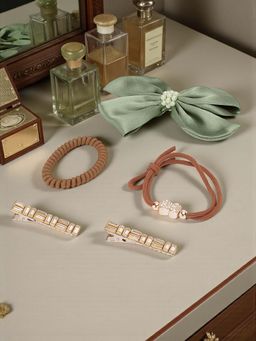 Ribbon Candy - Multi-Color Hair Clips with Rubber Bands for Girls (Pack of 5)