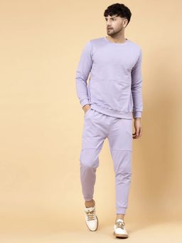 RIGO - Men Full Sleeves Solid Lavender T-Shirt and Joggers