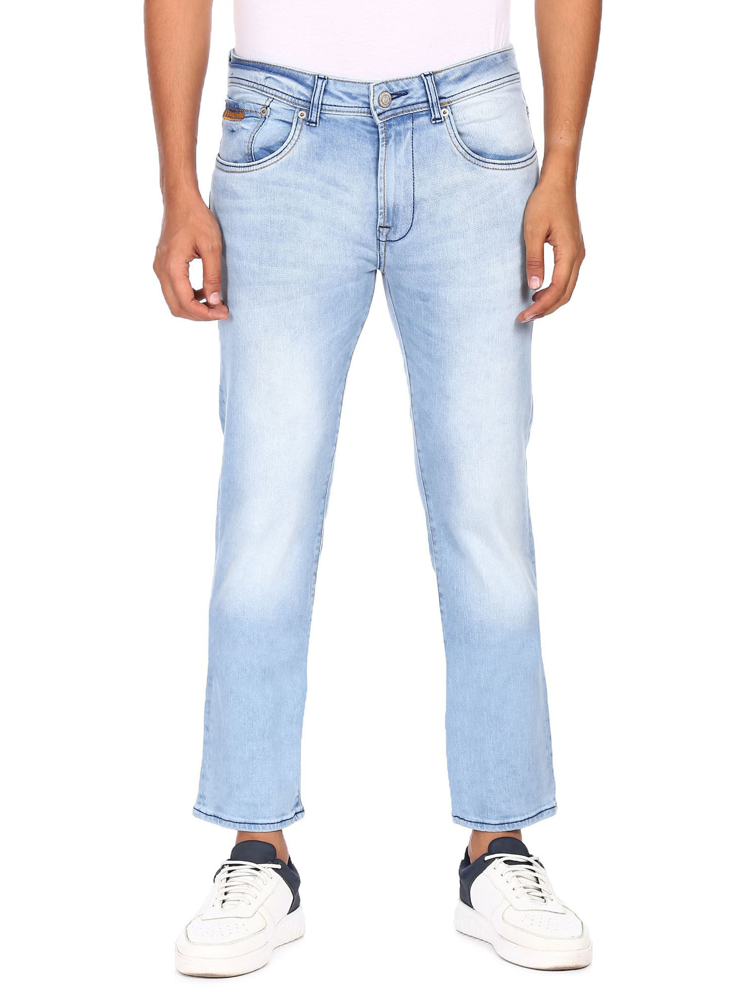 Light Blue Tapered Fit Stone Wash Jeans 
