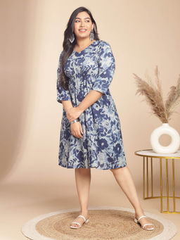 Janasya - Women Plus Size Multi-Color Cotton Floral Dress