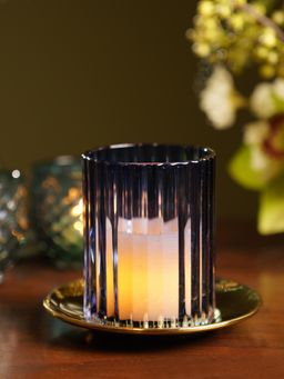 Pure Home + Living - Blue Glass Candle Holder with Base