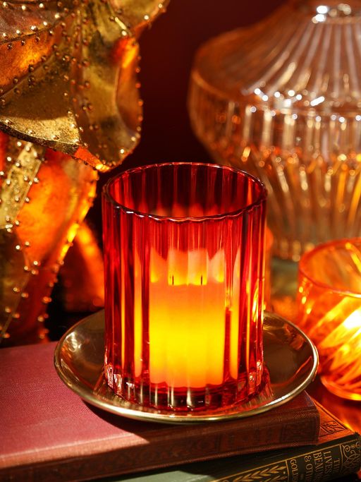 Pure Home + Living Red Textured Glass Candle Holder with Base