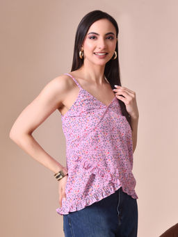 MYSHKA - Pink Printed Floral Sleeveless Top
