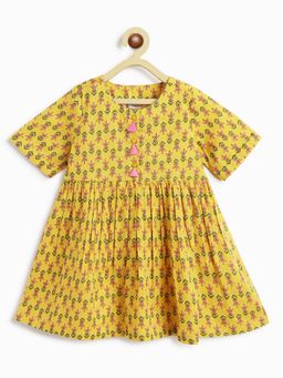 Campana - Girls Zoe Dress Flower Print Yellow & Pink