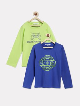 Campana - Boys Daniel Round Neck T-Shirt Print Lime Green & Blue (Pack of 2)