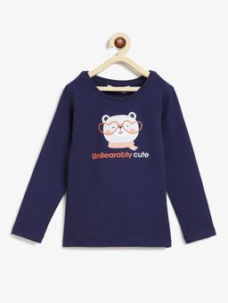 Campana - Girls Skye Full Sleeves T-Shirt Cute Bear Print Navy