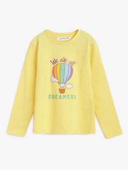 Campana - Girls Skye Full Sleeves T-Shirt Dreamers Print Lemon Yellow