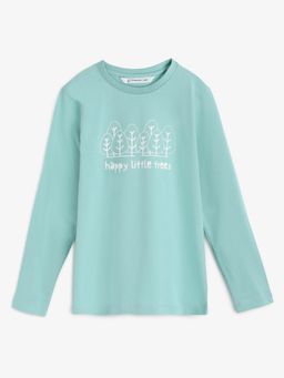Campana - Girls Skye Full Sleeves T-Shirt Happy Trees Print Ocean Blue