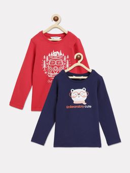 Campana - Girls Skye T-Shirts Print Navy Blue & Red (Pack of 2)
