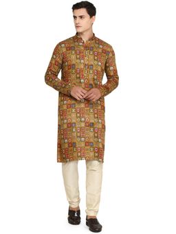 THE KURTA COMPANY - Mens Mustard Yellow Printed Cotton Blend Kurta