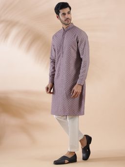 THE KURTA COMPANY - Purple Cotton Lucknowi Kurta